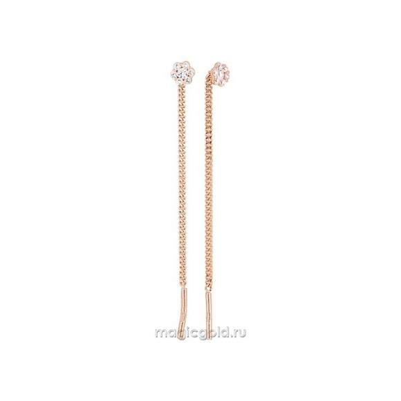 14K Solid Gold CZ Threader Petite Flower Earrings